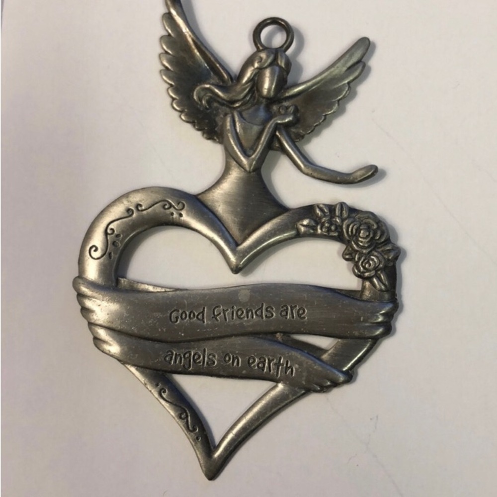 2for$20🟠Silver Angel Heart Ornament - Good Friends Are Angels on Earth